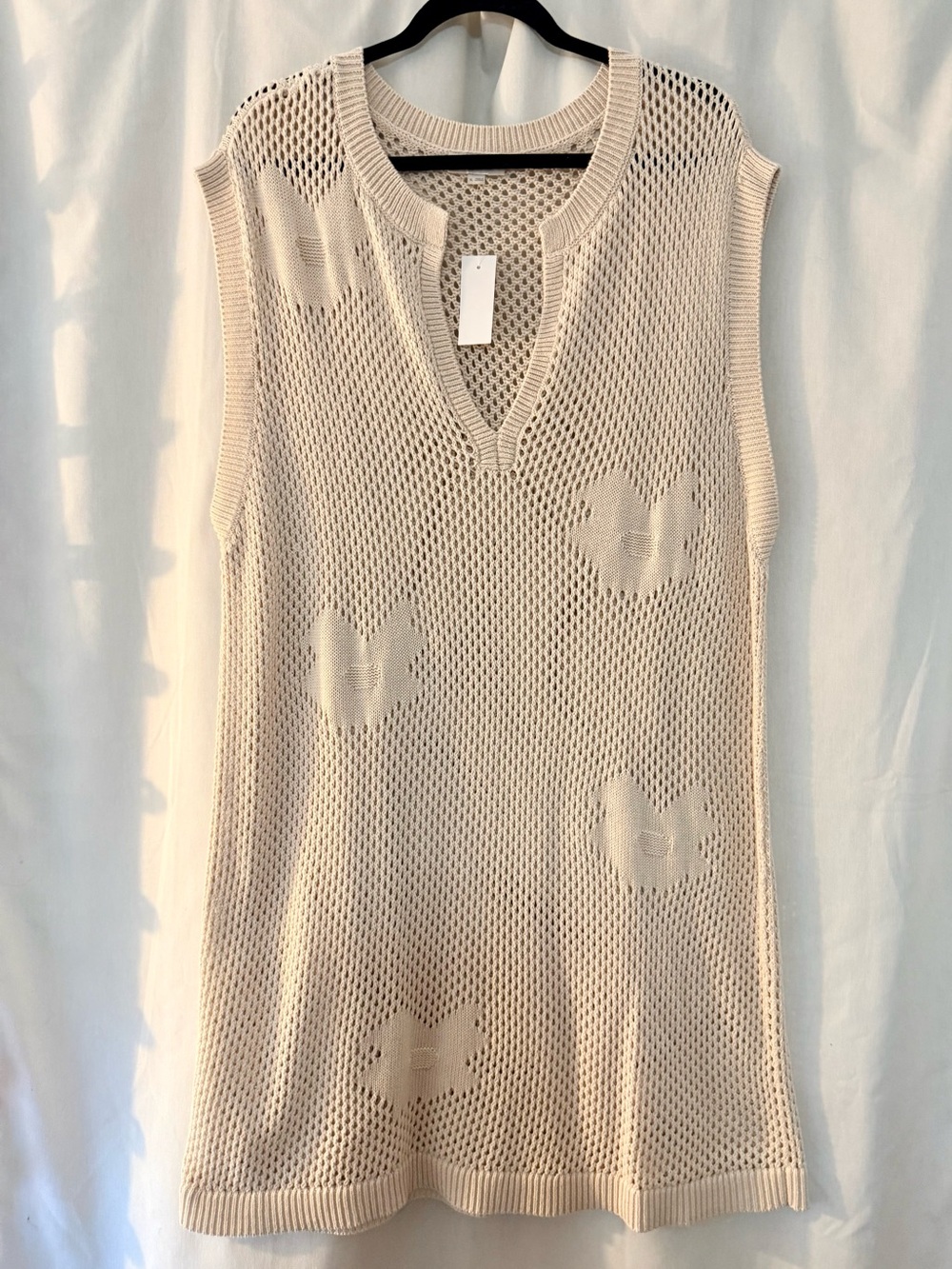 LOFT Cream Open-Knit Sleeveless V-Neck Tunic Dress or Swim Cover Up
